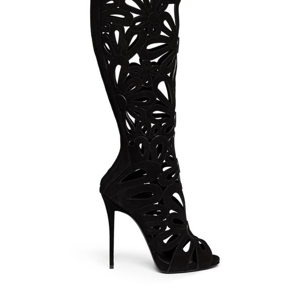 Giuseppe Zanotti Shoes - Giuseppe Zanotti Suede Floral Cutout Boots